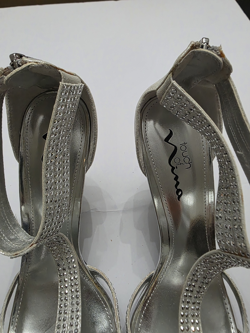 Vera Wang Silver Crystal T-Strap Evening Heels - Picture 3 of 4